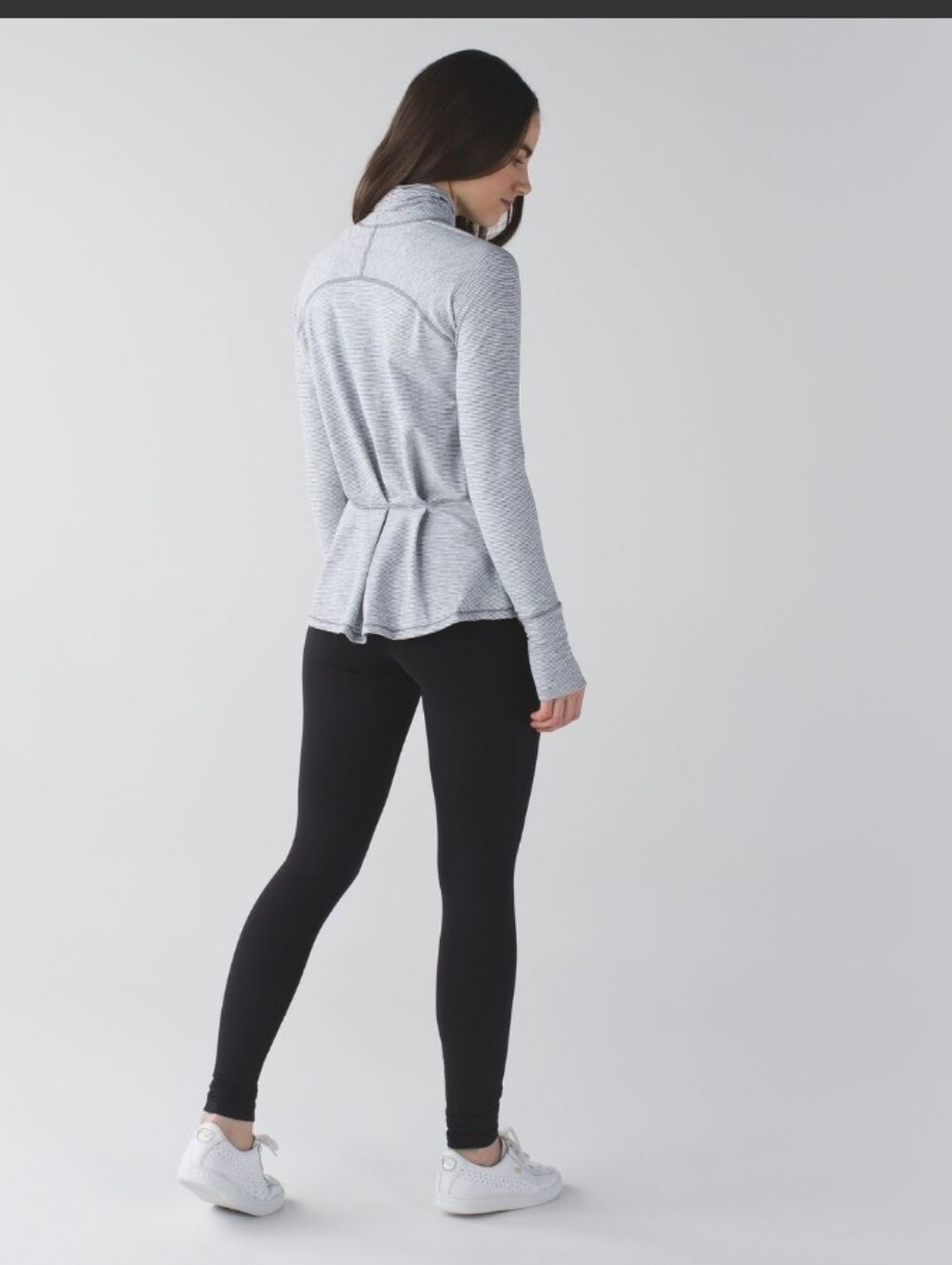 Lululemon Warm Your Core LS Tee Tonka Stripe Heathered Slate White - 6/8 PTP 19"